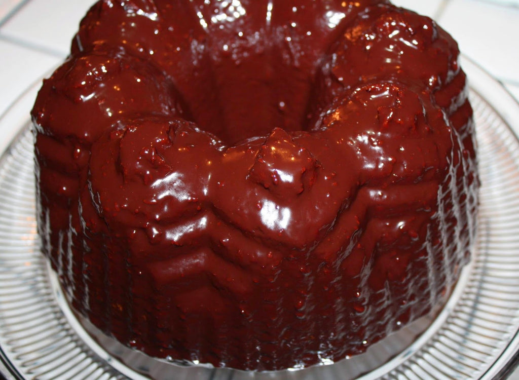 Chocolate Raspberry Balsamic Glazed Olive Oil bundt Cake