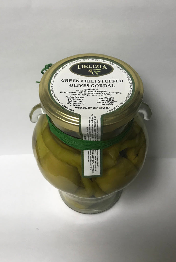Green Chili & Garlic Stuffed Olives (Medium Heat)
